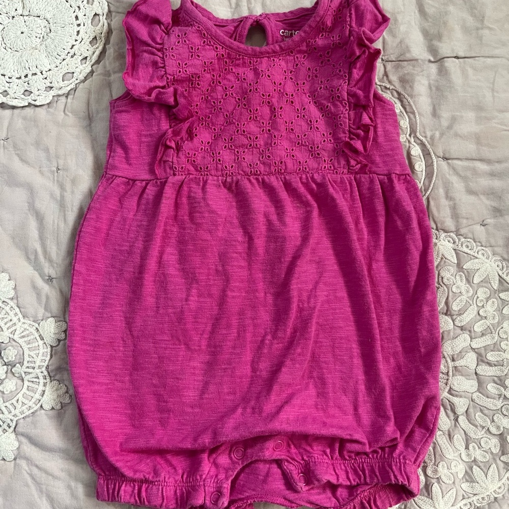 Pink Baby Romper with Ruffle Sleeves